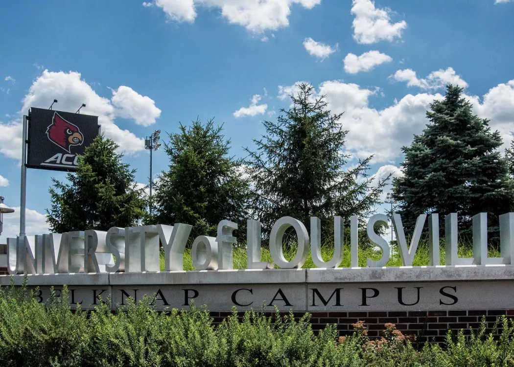 Belknap Campus entrance on the corner of Arthur St. and Cardinal Blvd.