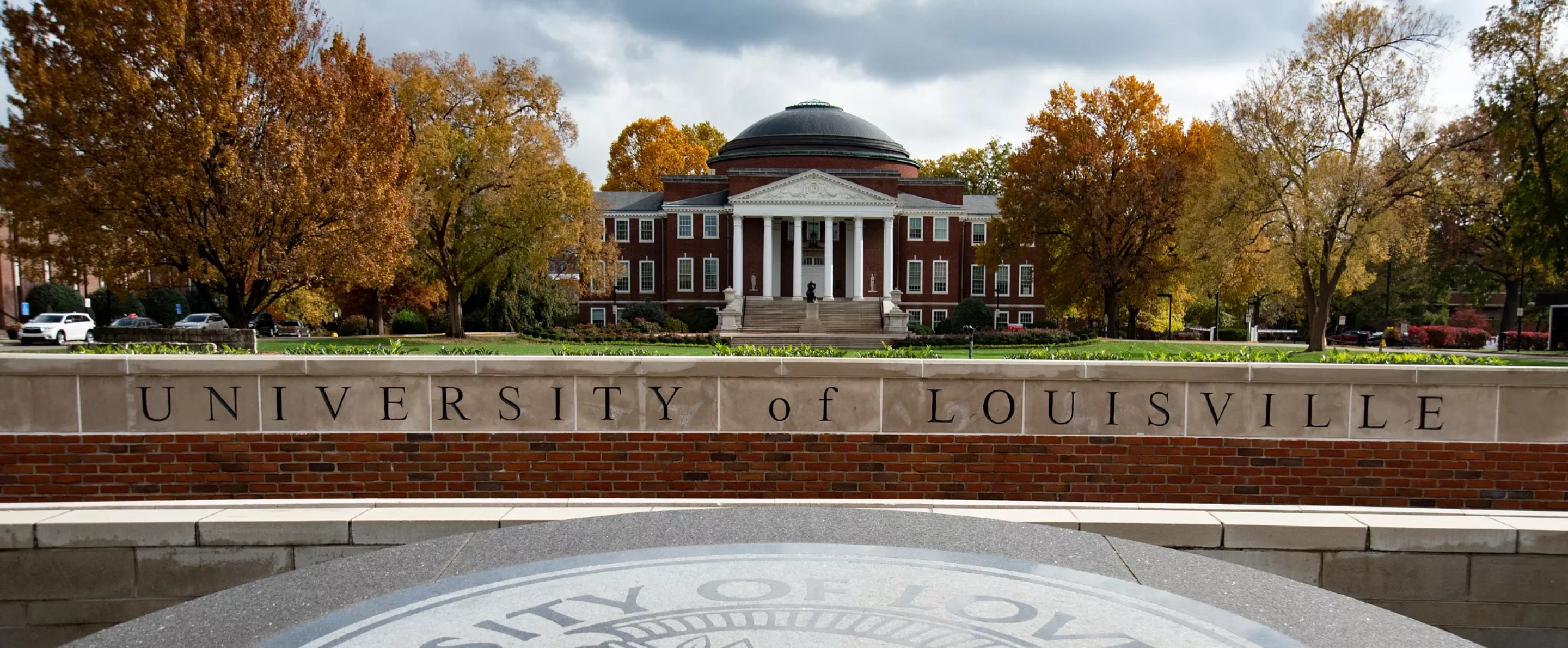 The Minerva in front of the oval where Grawemeyer Hall sits