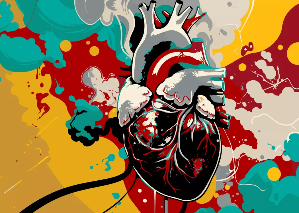 Abstract illustration of a heart surrounded by pollution